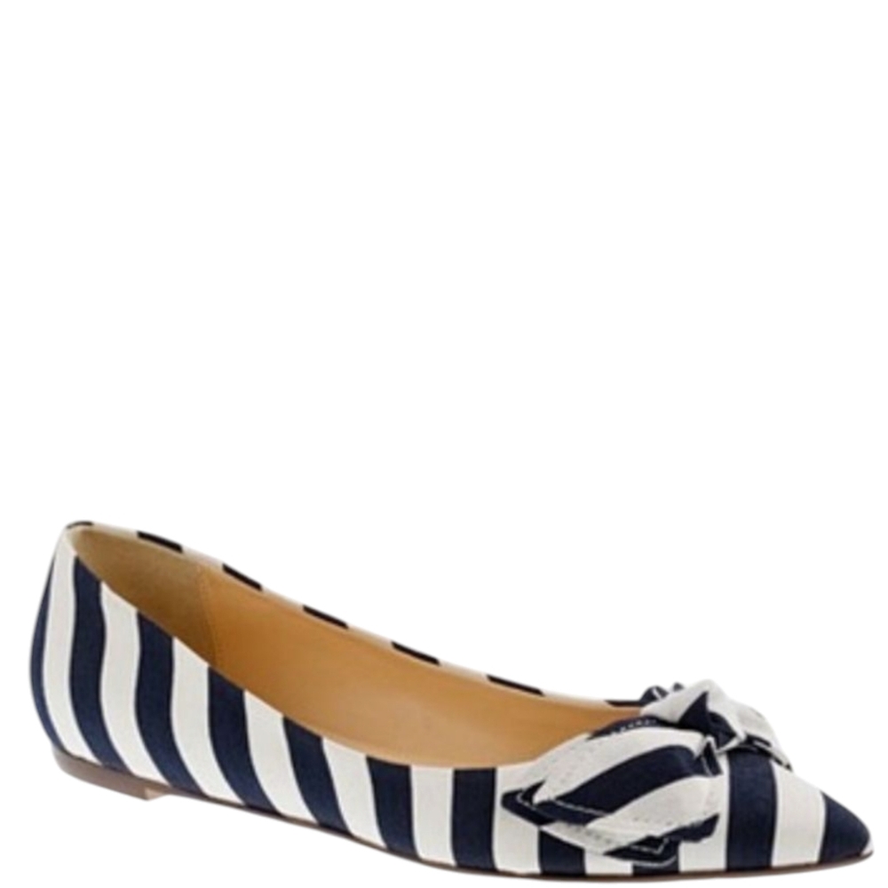 J CREW NAVY BLUE & WHITE STRIPED BOW BALLET FLATS SIZE 8